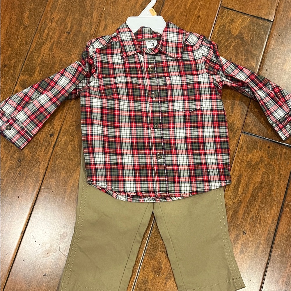 Carters 12 month flannel shirt and khaki pants sent new with tags